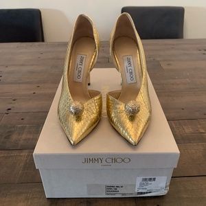 Jimmy Choo Sadira 100mm gold elaphe pumps- 37